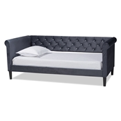 Baxton Studio Cora Modern and Contemporary Grey Velvet Fabric Upholstered and Dark Brown Finished Wood Full Size Daybed Baxton Studio restaurant furniture, hotel furniture, commercial furniture, wholesale bedroom furniture, wholesale full, classic full